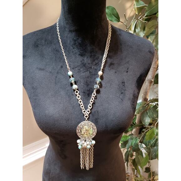 Women's Boho Abalone Style Pendant Necklace Beads Fringe Lobster Clasp - Picture 1 of 6